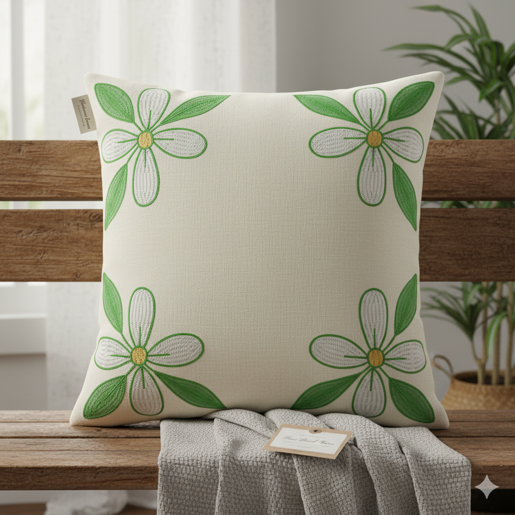 Elegant Floral Corner Embroidery Cushion Design 45x45 cm - Image 2