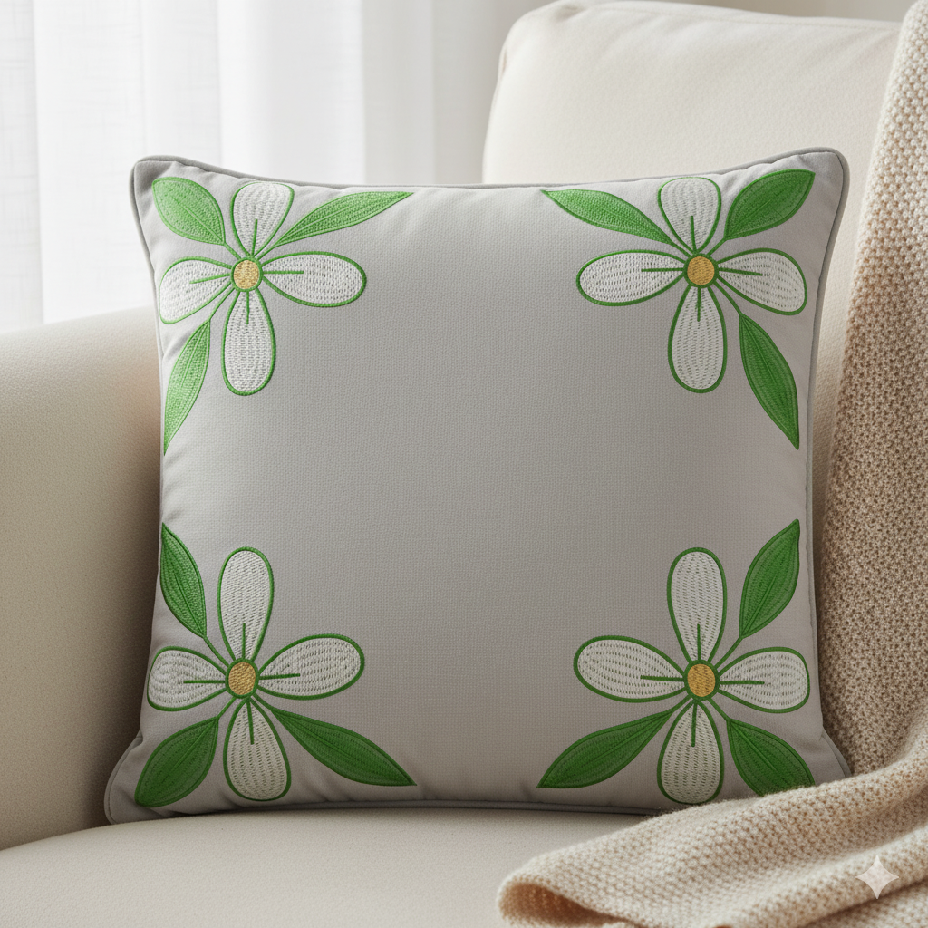 Elegant Floral Corner Embroidery Cushion Design 45x45 cm - Image 3