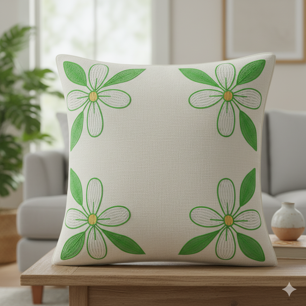 Elegant Floral Corner Embroidery Cushion Design 45x45 cm - Image 4