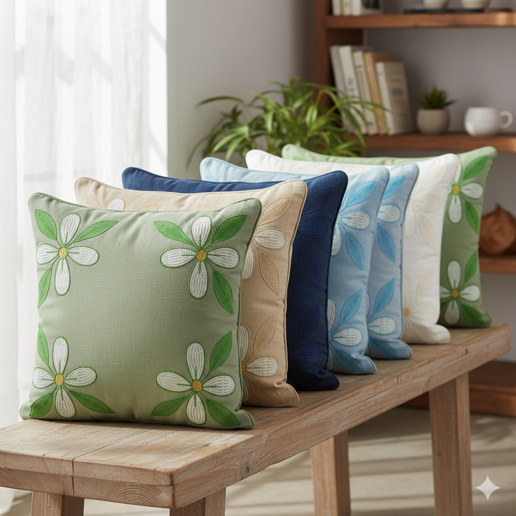 Elegant Floral Corner Embroidery Cushion Design 45x45 cm - Image 5