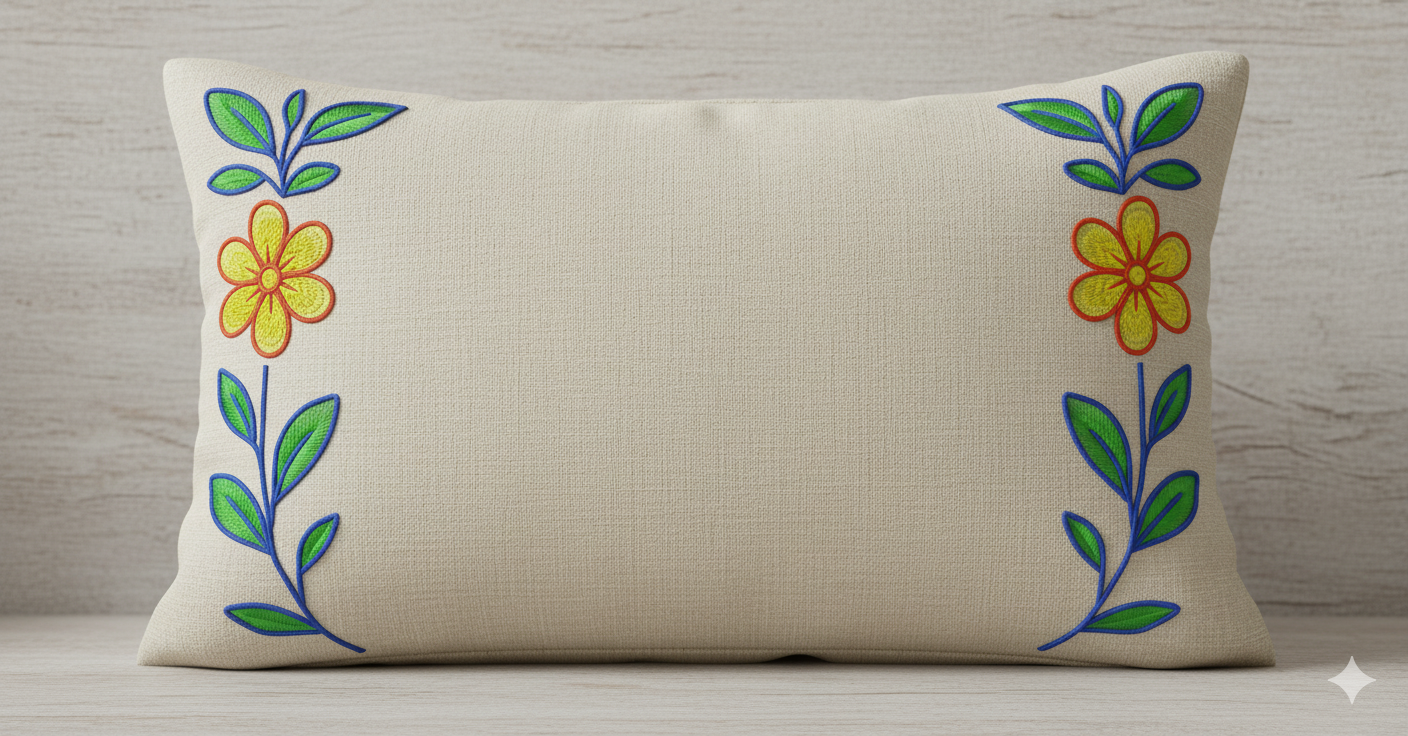 Embroidered Floral Elegance Decorative Pillow (50x30 cm) - Image 2