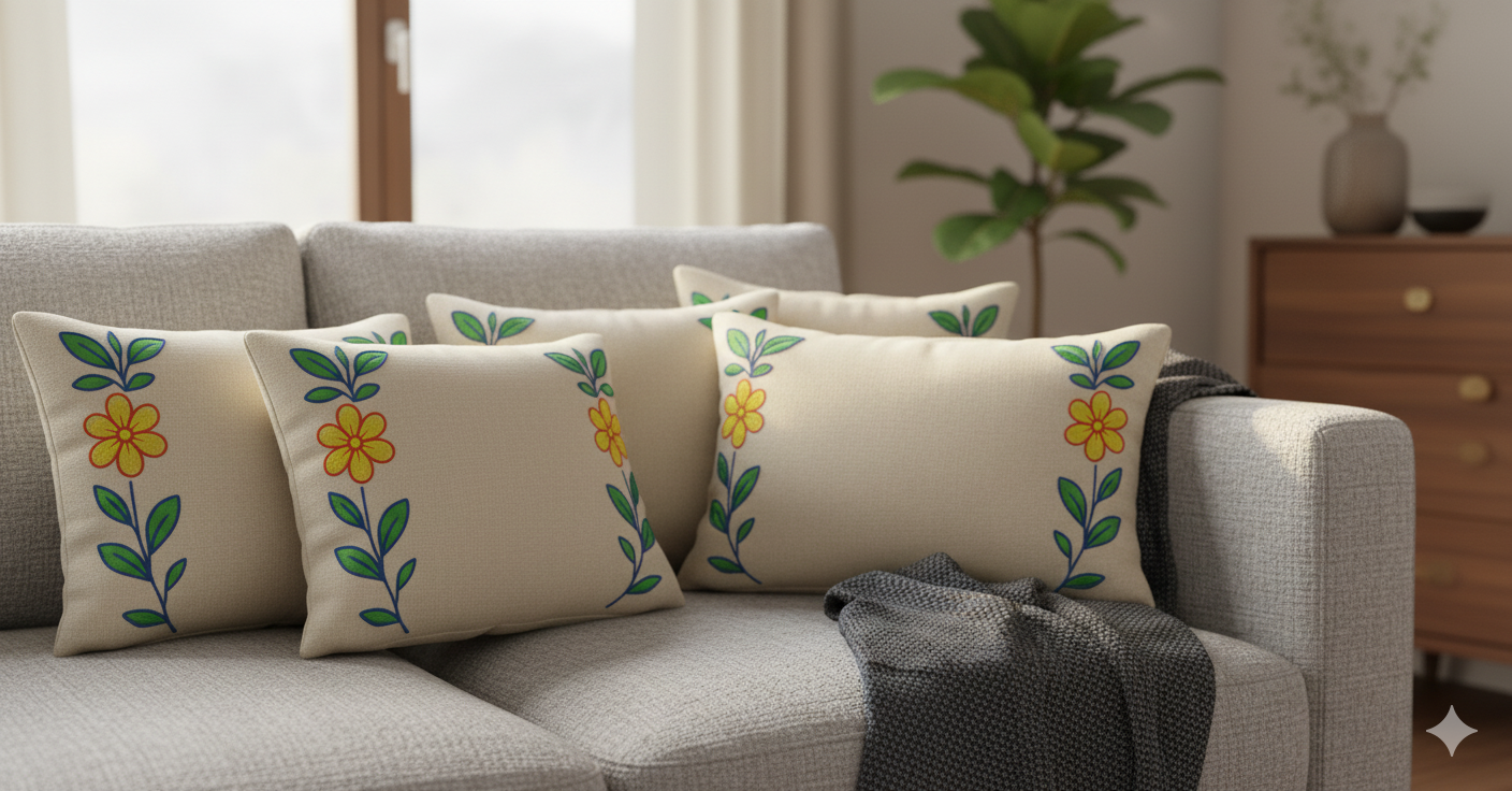 Embroidered Floral Elegance Decorative Pillow (50x30 cm) - Image 3