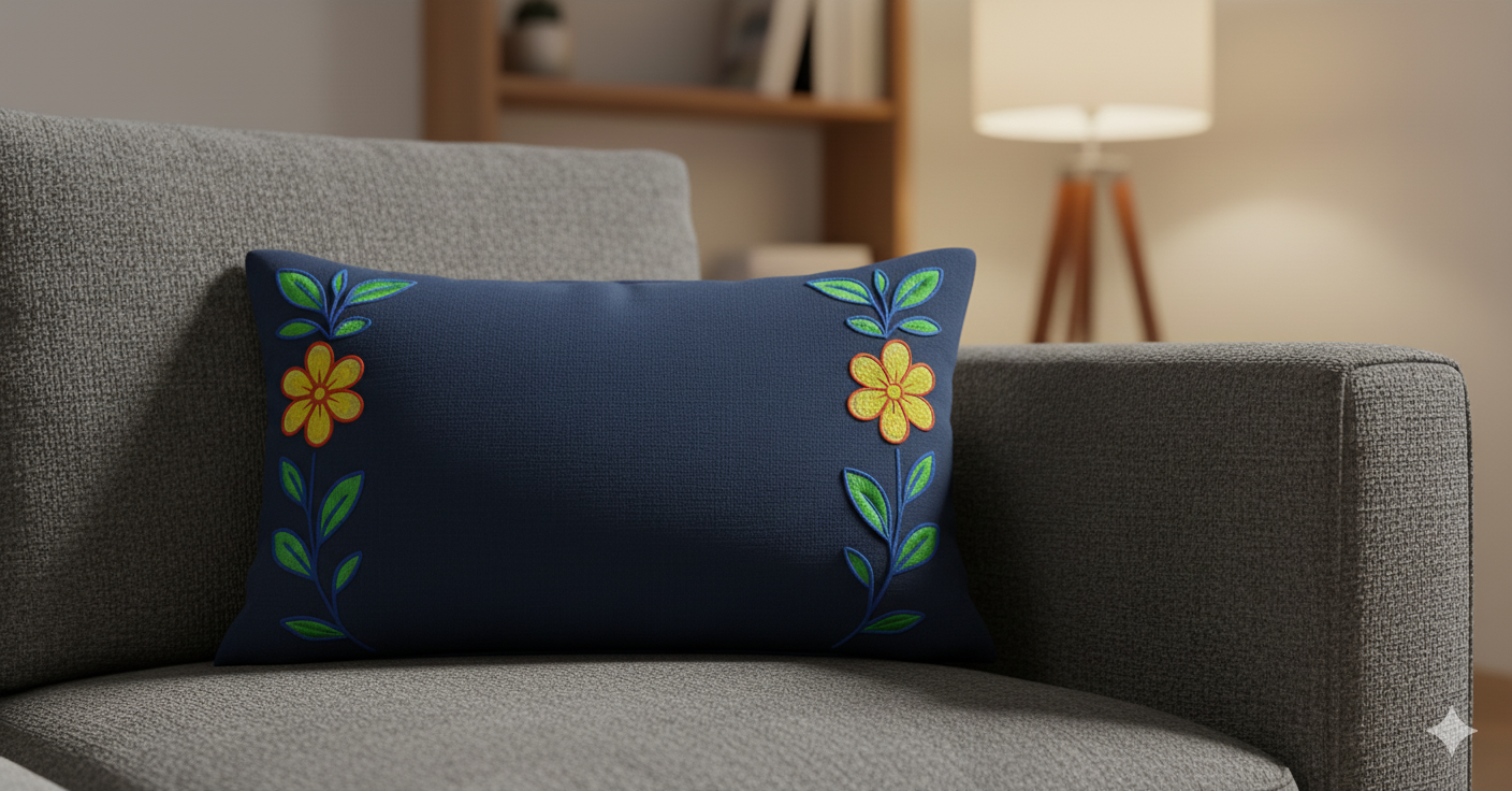 Embroidered Floral Elegance Decorative Pillow (50x30 cm) - Image 4