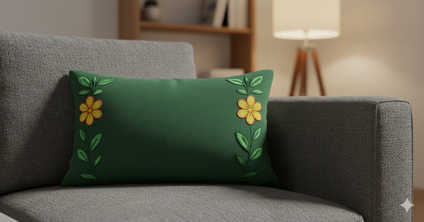 Embroidered Floral Elegance Decorative Pillow (50x30 cm) - Image 5