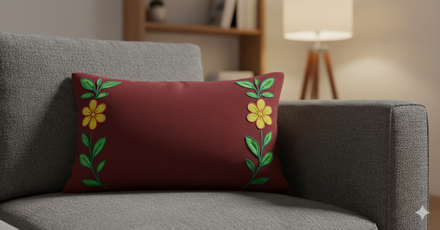 Embroidered Floral Elegance Decorative Pillow (50x30 cm) - Image 6