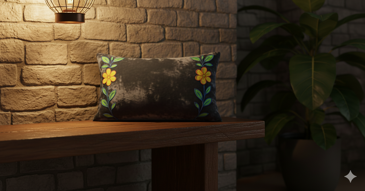 Embroidered Floral Elegance Decorative Pillow (50x30 cm) - Image 7