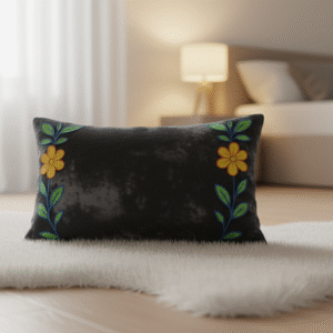 Embroidered Floral Elegance Decorative Pillow (50x30 cm)
