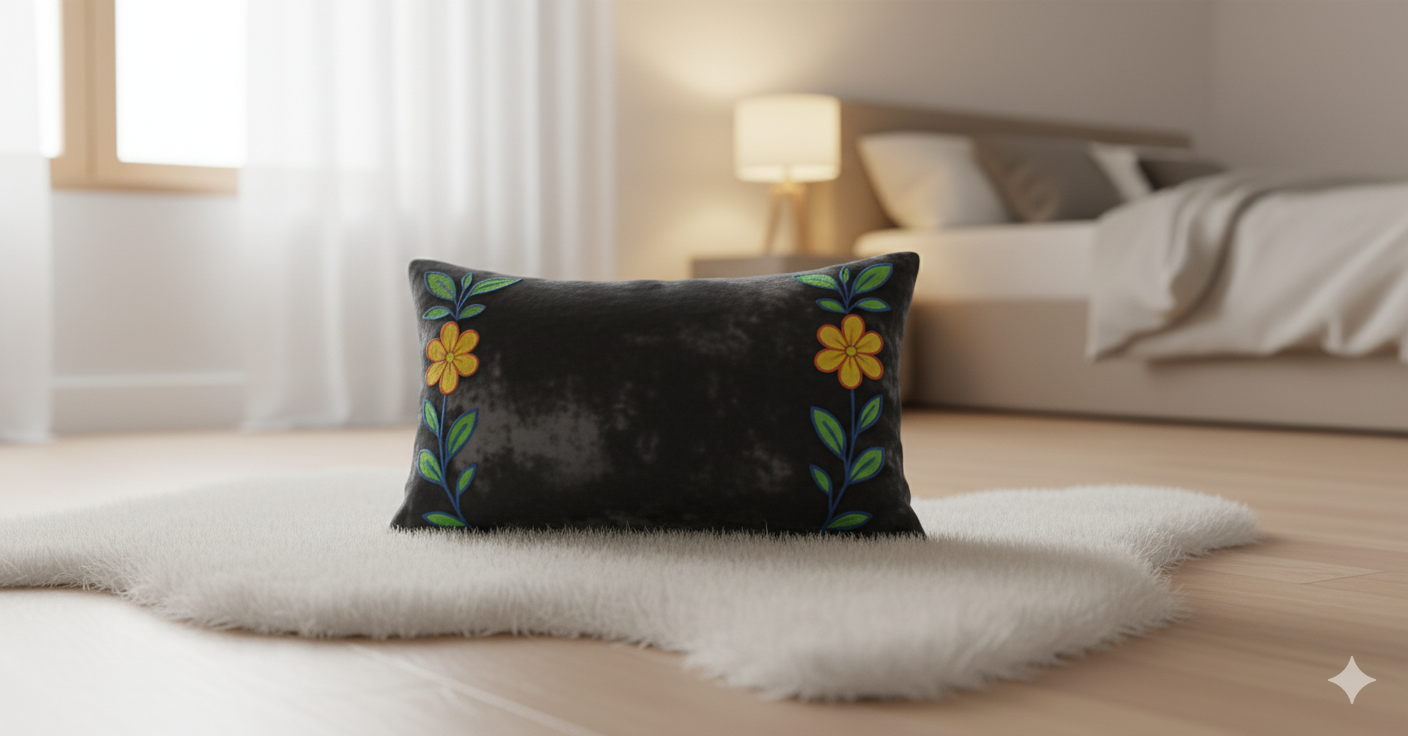 Embroidered Floral Elegance Decorative Pillow (50x30 cm)