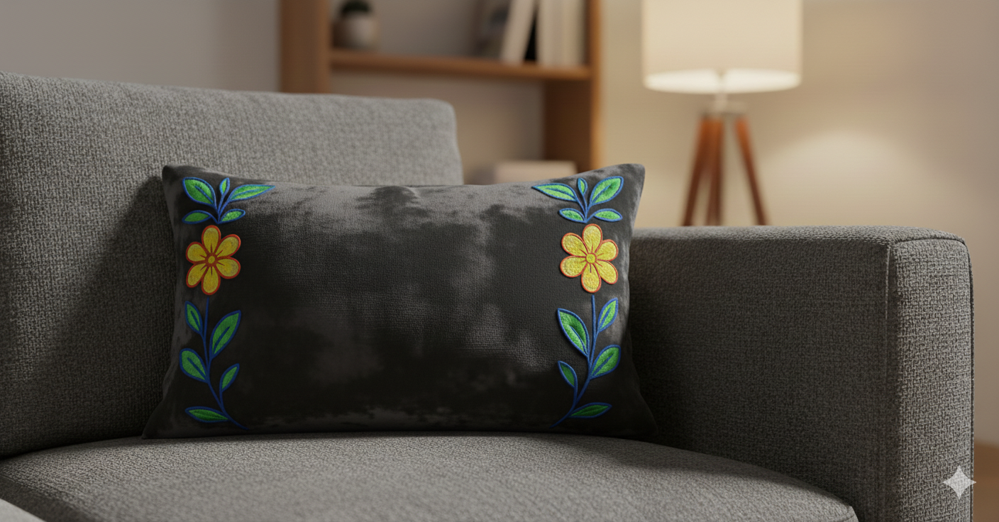 Embroidered Floral Elegance Decorative Pillow (50x30 cm) - Image 9