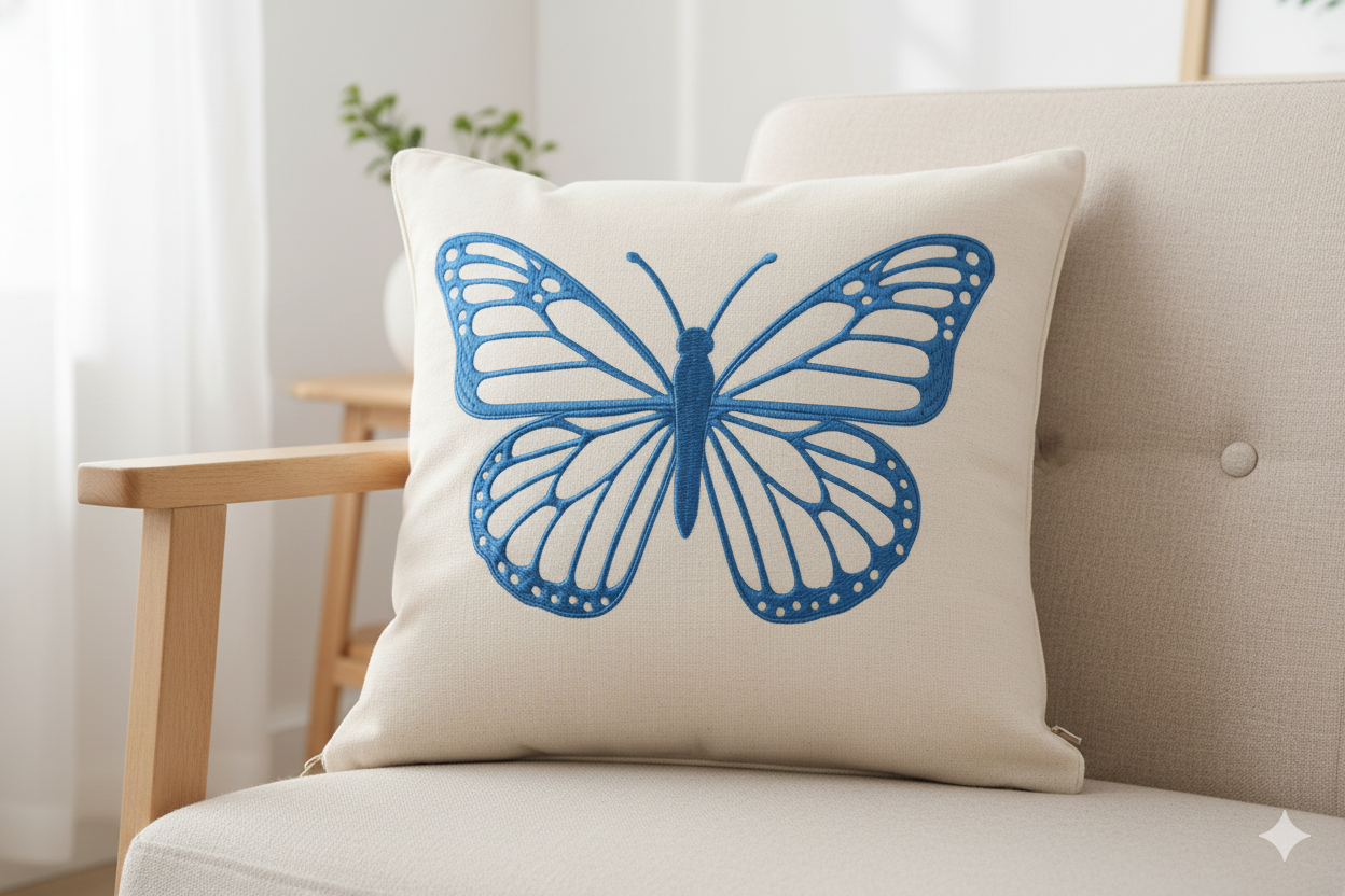 Elegant Butterfly Embroidered Cushion (45/45)