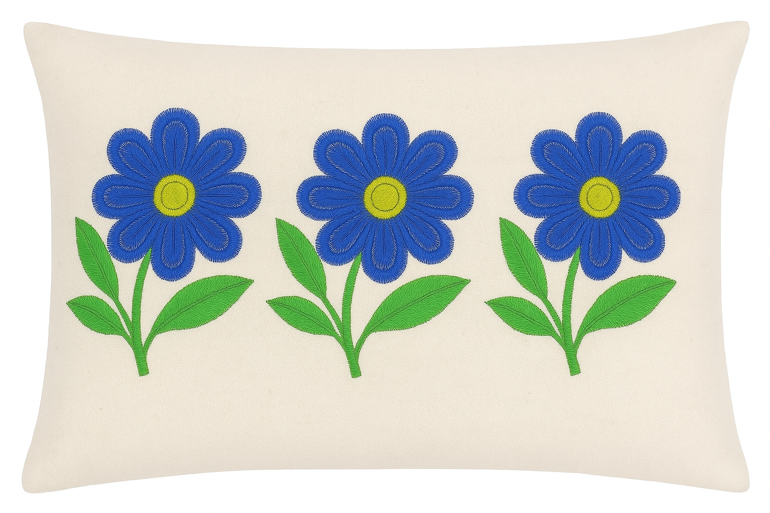 Blue Daisy Bloom Embroidery Cushion Design