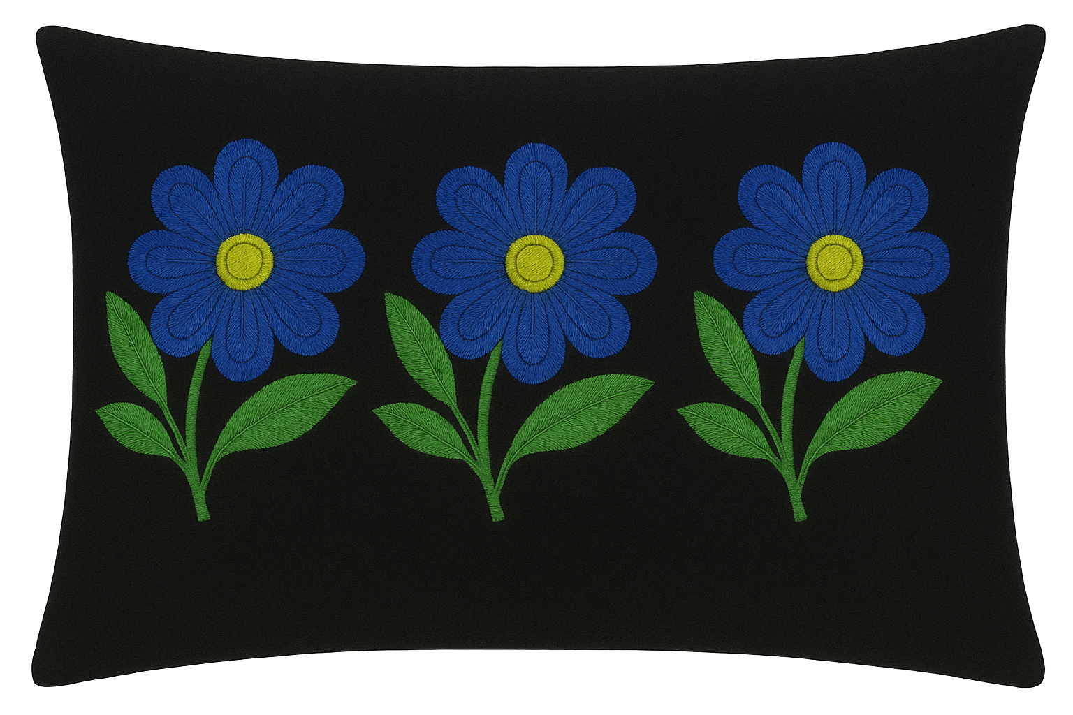 Blue Daisy Bloom Embroidery Cushion Design 50/30 cm - Image 2