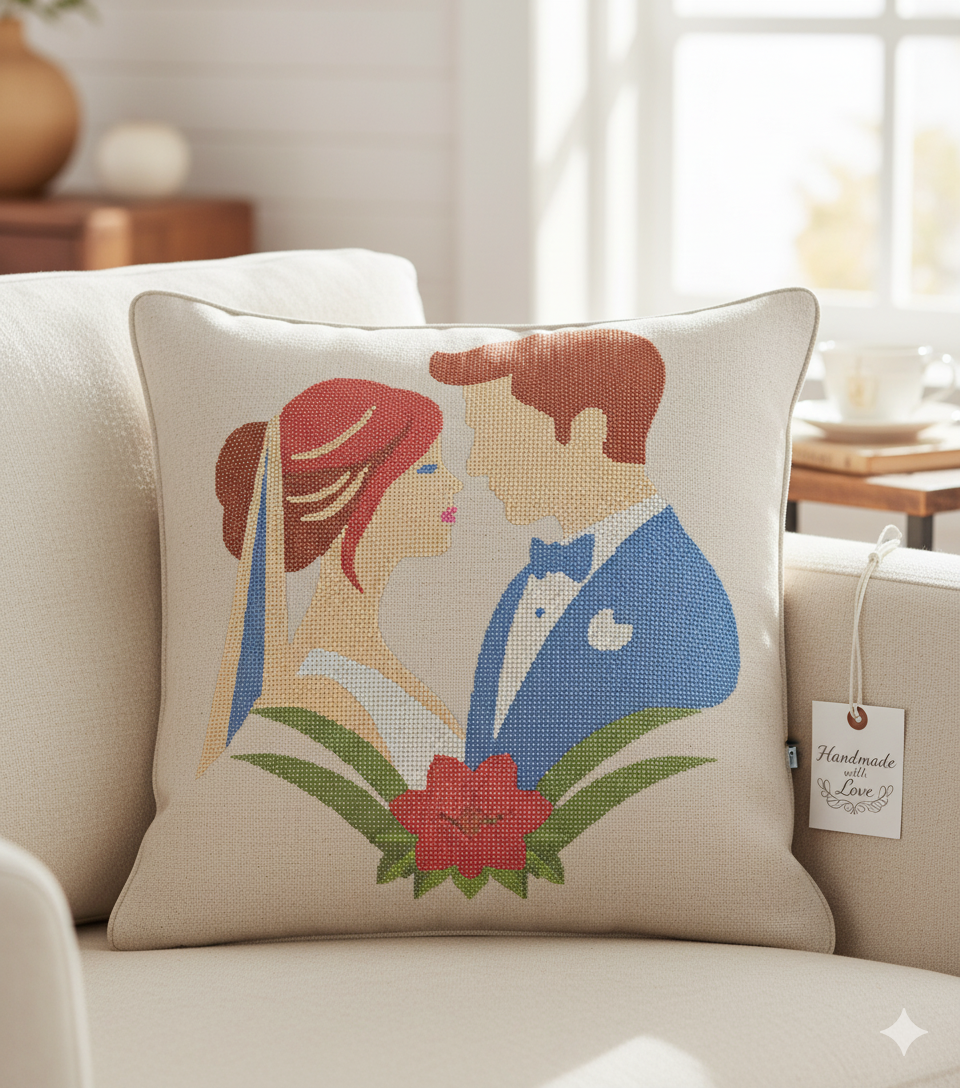 Eternal Love Cross Stitch Couple Embroidery Cushion Design 45/45 cm - Image 3