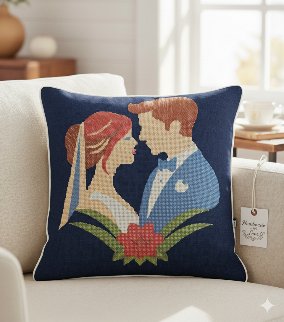 Eternal Love Cross Stitch Couple Embroidery Cushion Design 45/45 cm - Image 4