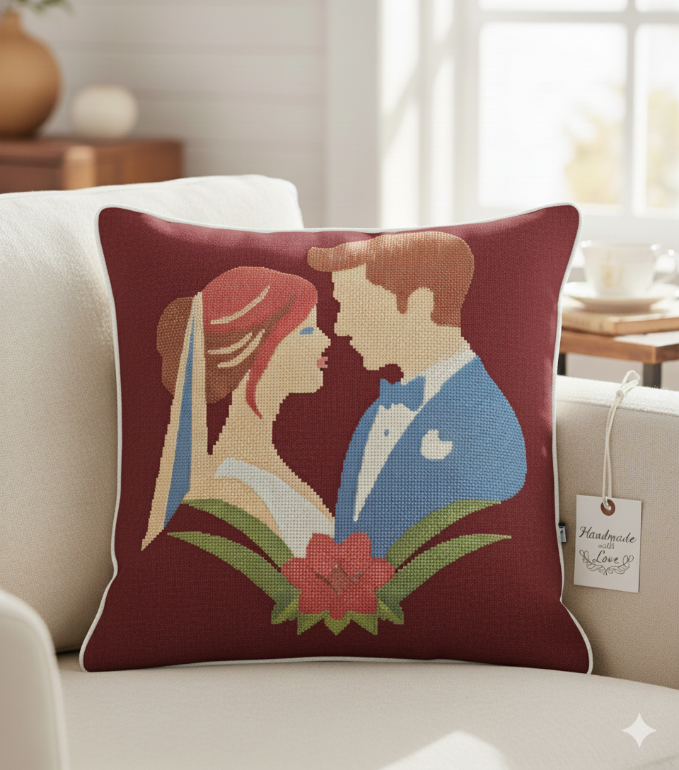 Eternal Love Cross Stitch Couple Embroidery Cushion Design 45/45 cm - Image 5