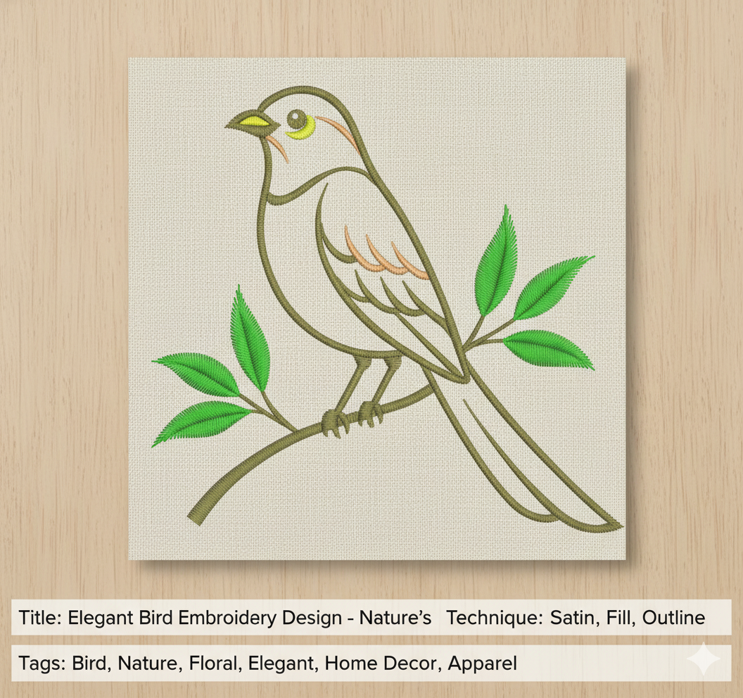 Elegant Bird Embroidery Design - Image 3