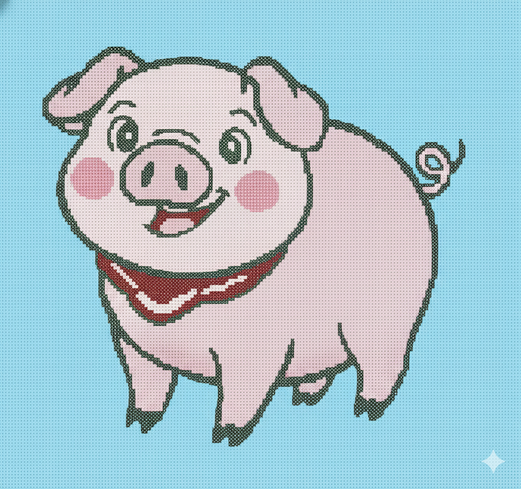 Happy Piglet Cross Stitch Embroidery Design (10 Inch) - Image 2