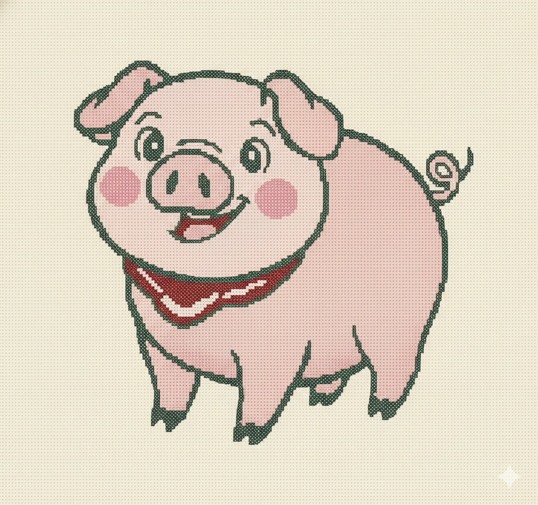 Happy Piglet Cross Stitch Embroidery Design (10 Inch) - Image 3