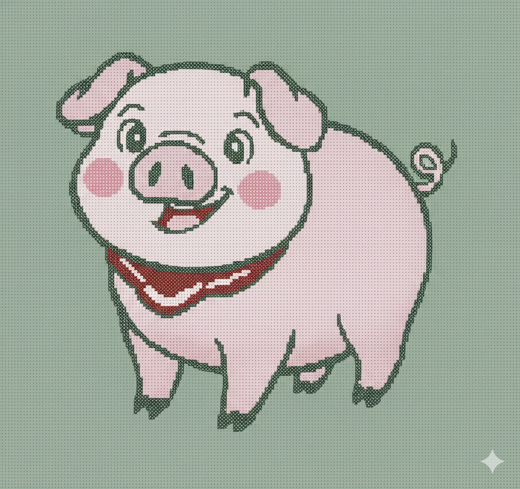 Happy Piglet Cross Stitch Embroidery Design (10 Inch) - Image 4