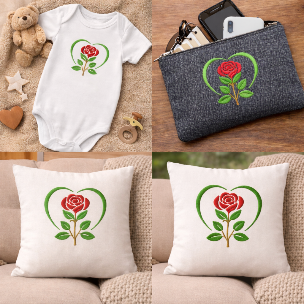 Heart Rose Embroidery Design - Image 2