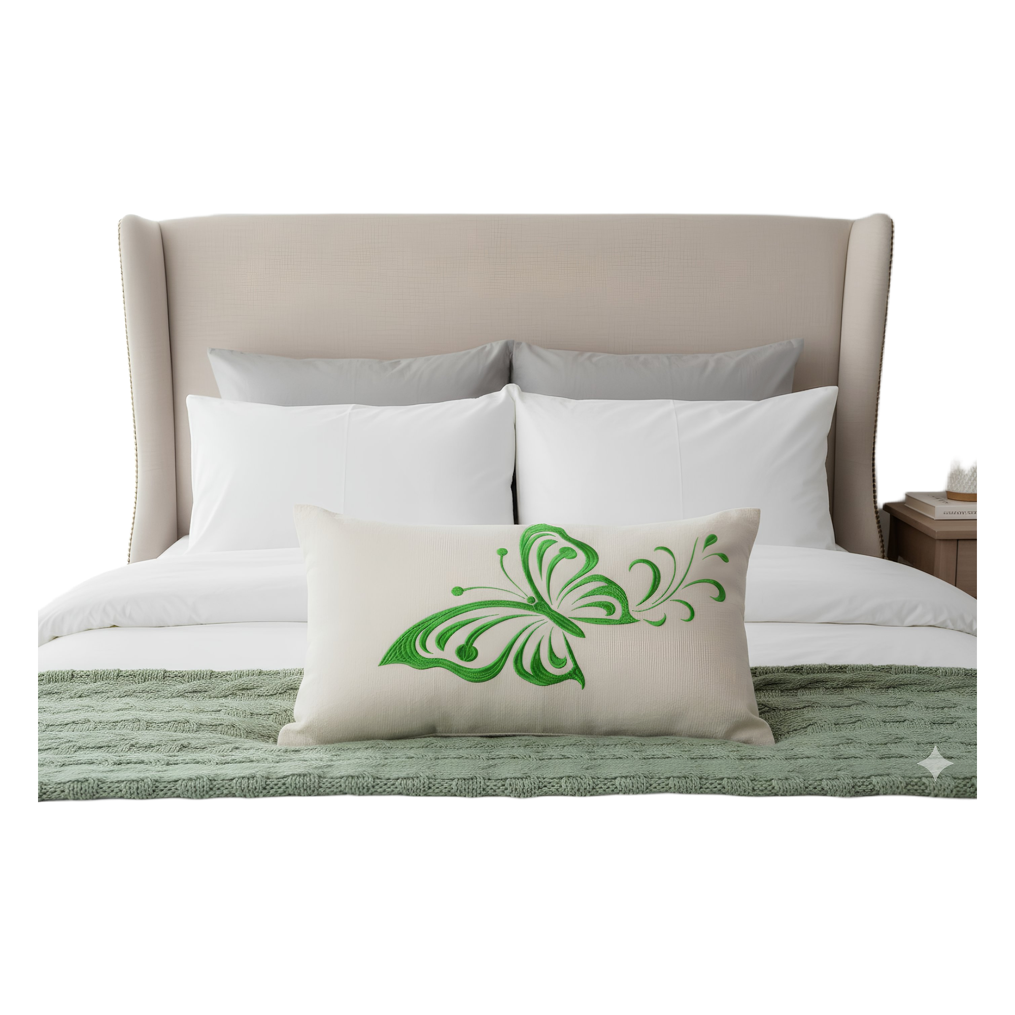 Luxury Green Butterfly Embroidered Cushion Cover - 30x50 cm Lumbar Pillow Case - Elegant Satin Stitch Home Decor