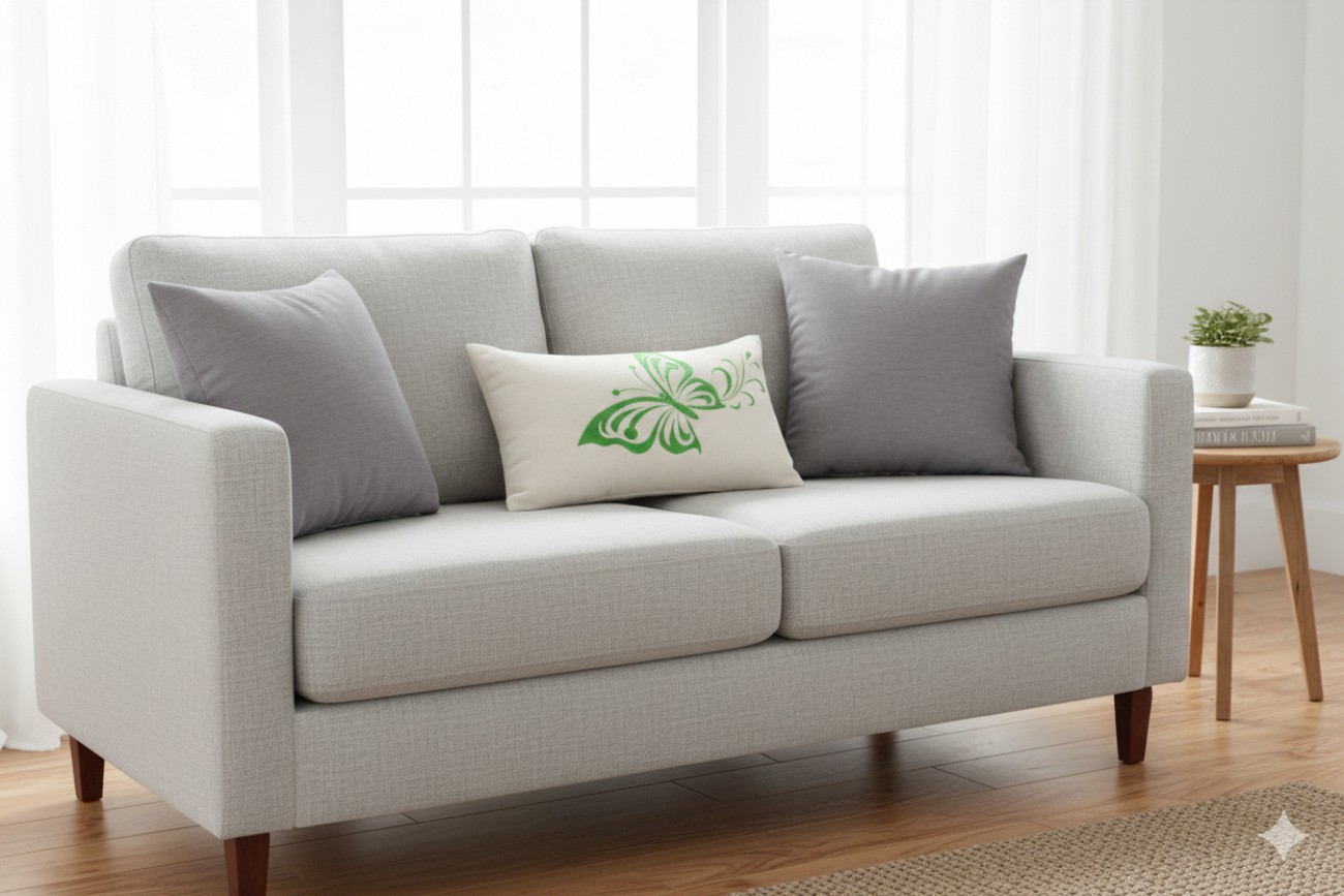 Luxury Green Butterfly Embroidered Cushion Cover - 30x50 cm Lumbar Pillow Case - Elegant Satin Stitch Home Decor - Image 3