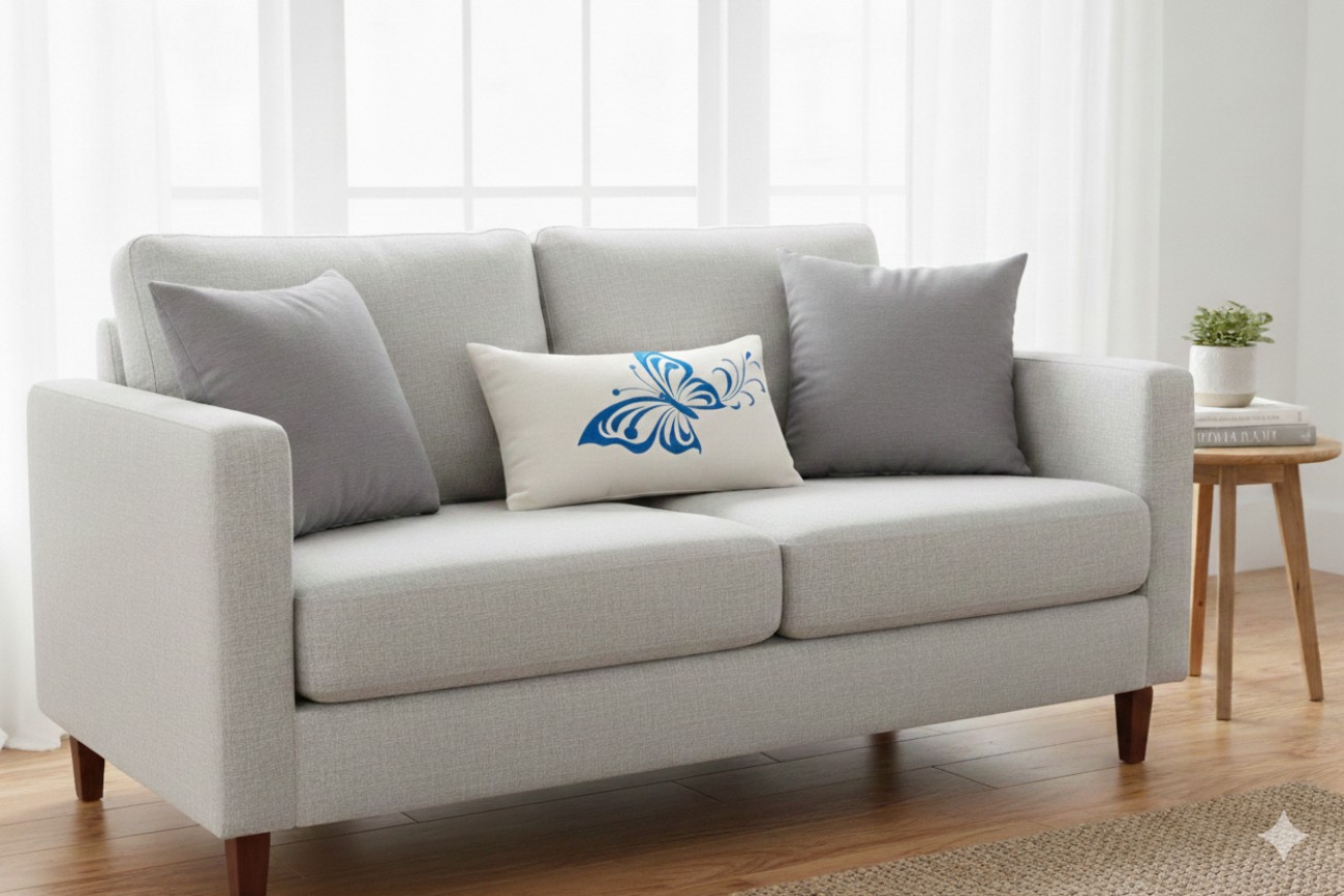 Luxury Green Butterfly Embroidered Cushion Cover - 30x50 cm Lumbar Pillow Case - Elegant Satin Stitch Home Decor